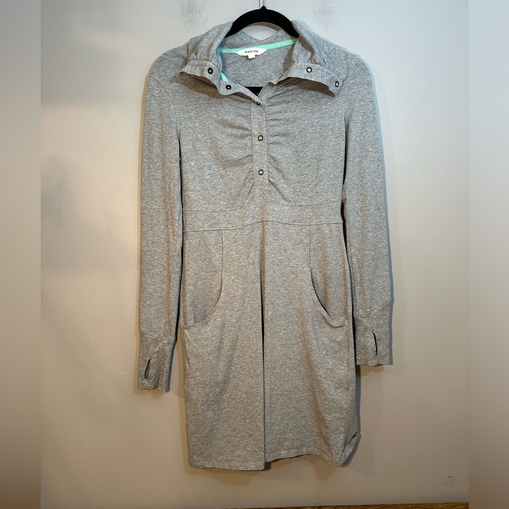 Athleta S Gray Athletic Dress Thumb Holes Stretch Modest COZY UP - Picture 2 of 11